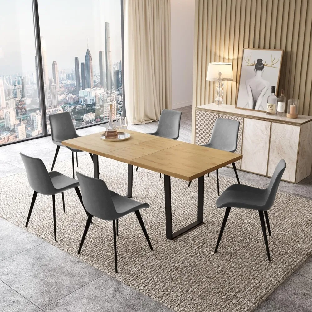 Dining Tables, 6-8 People Kitchen Dinings Room Table Set Extendable Wood Dinings Table and 6 Upholstered Chairs, Dining Tables