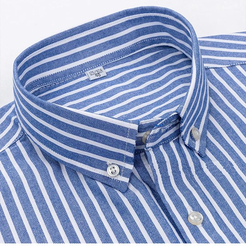 New Men\'s Short Sleeve Striped Plaid Casual Shirt Cotton Oxford Shirt Men\'s Pocket Embroidery Regular Fit Button Work Shirt