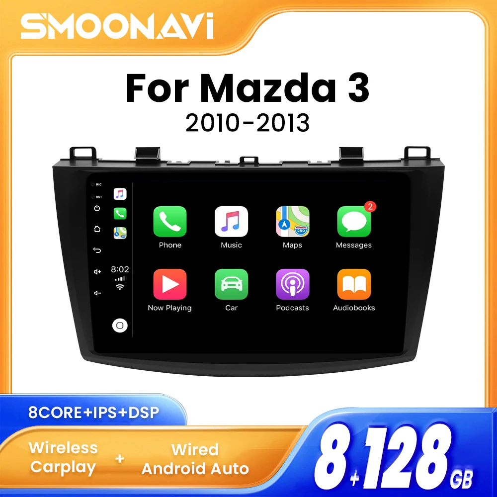 

Беспроводной автомобильный радиоприемник Carplay для Mazda 3 BK Maxx Axel 2010-2013, AI-голос, мультимедиа, GPS, Авторадио 4G, Wi-Fi, 8G, 128G, Android 12