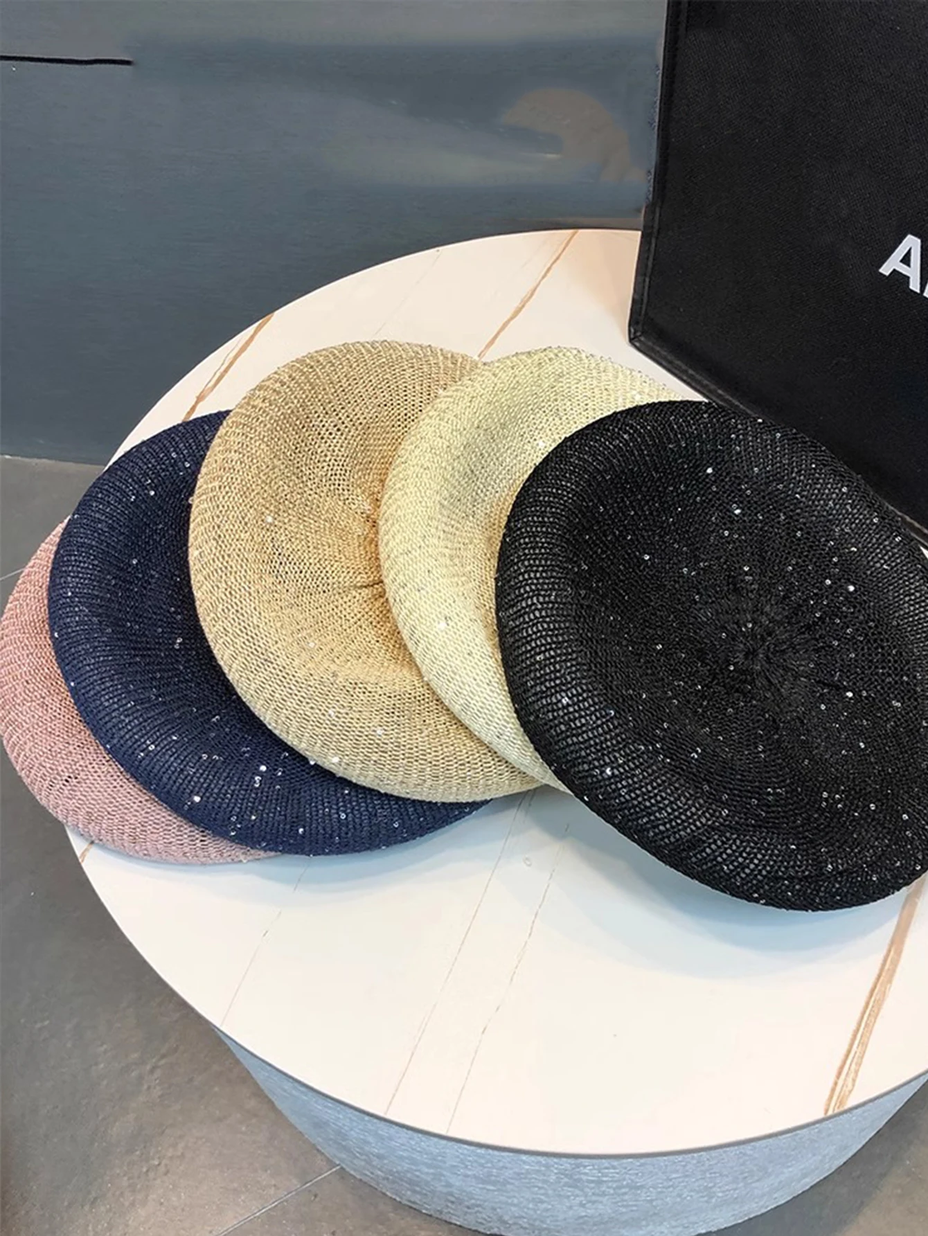 Hot Sale Spring and summer new cut-out sequin berets, thin cloud adjustable size, knitted breathable hundred painter hats, women_voghion.com