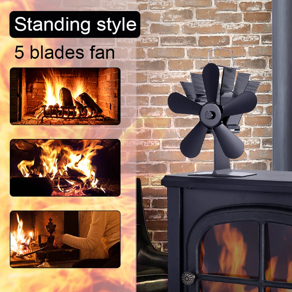 5 Blades Heat Powered Stove Fan Log Wood Burner Eco Low Noise Home Heater  Fireplace Fan Winter Warm Efficient Heat Distribution - AliExpress