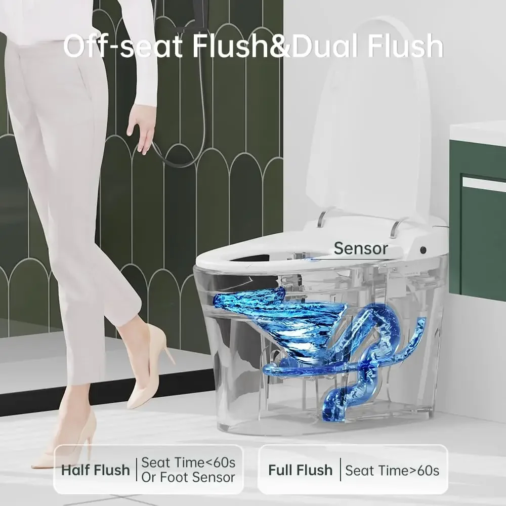 Smart Toilet One Piece Bidet Toilet for Bathrooms Modern Elongated Toilet with Warm Water Dual Auto Flush Foot Sensor Operation 5