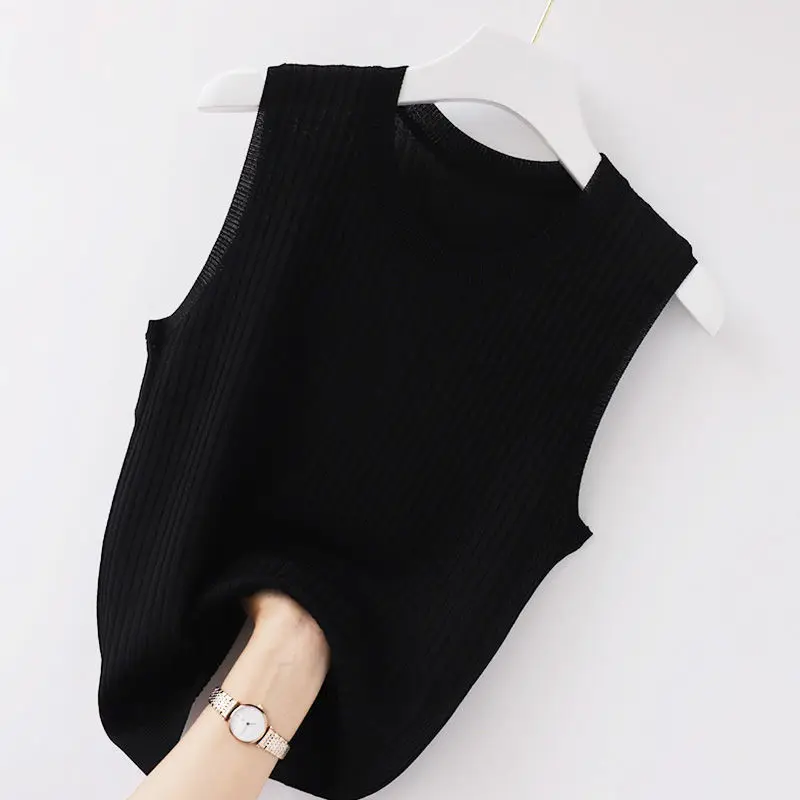 

Fashion Woman Blouse 2022 Summer Sleeveless Blouse Women O-neck Knitted Blouse Shirt Women Clothes Womens Tops And Blouses V3