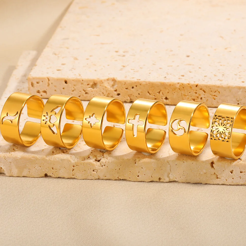 No Brand Available Multi-element Rings Stainless Steel Geometric Opening Ring