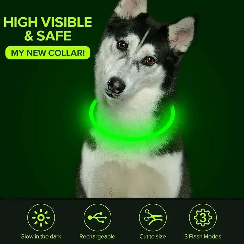 

USB Detachable Luminous Safety Glowing Collar Products Pet Dogs Anti-lost LED Necklace Dog Prevention Night Light Loss Flashing