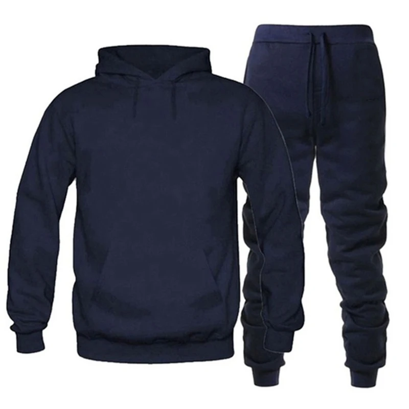 New Men's Solid Sportswear Large Hoodie and Pants Casual Sports Suit Autumn and Winter 2PCs 4-Color Jogging Suit
