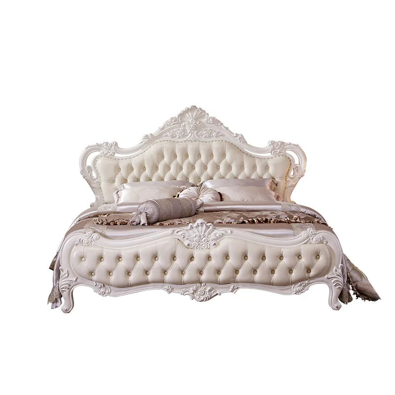 

Full Solid Wood Genuine Leather Double Solid Wood Bed, 1.5m Princess Bed, Luxurious Oak High Box King Bed
