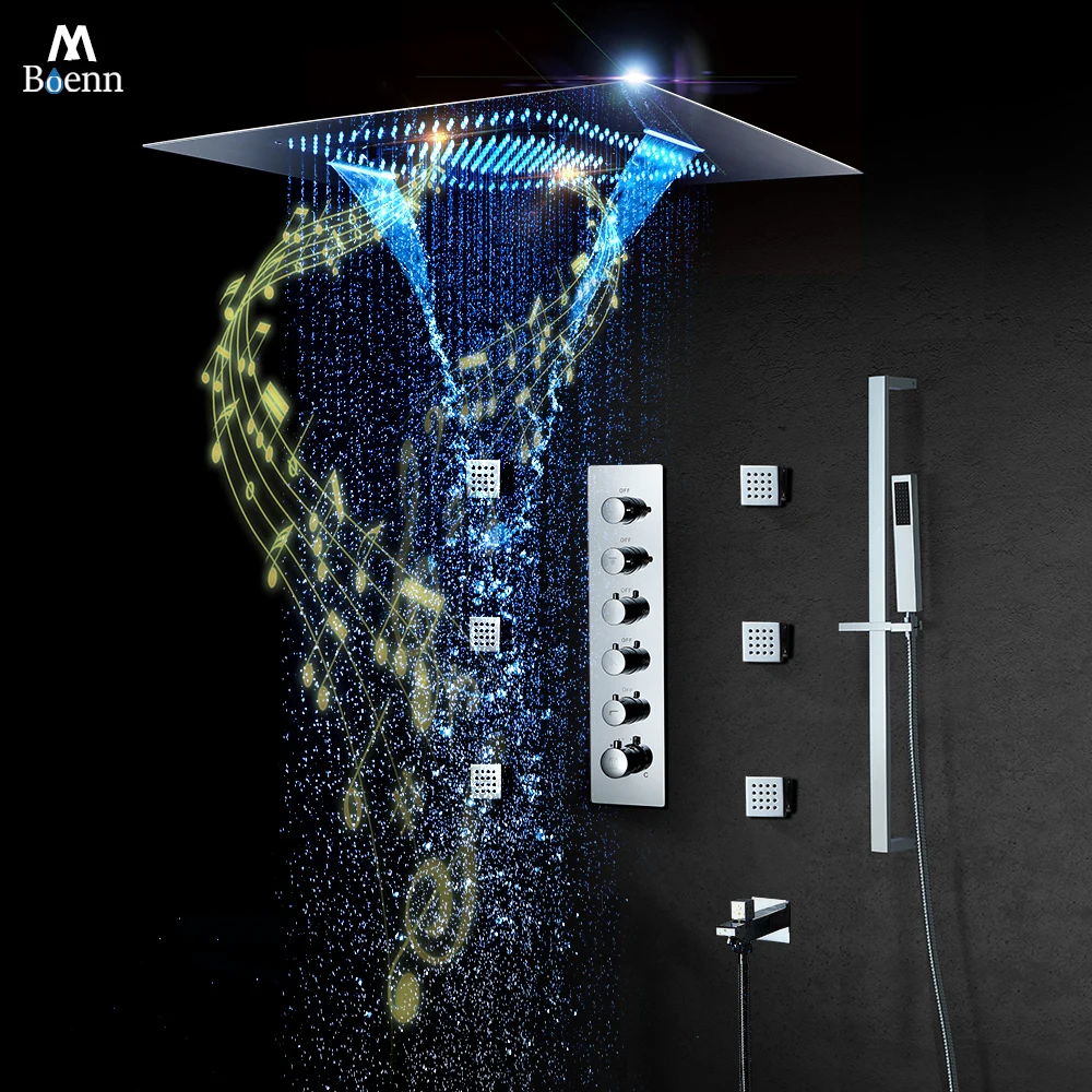New Large Multifunctional Luxury Shower System Embeded Rain Smart Showers Villa Bathroom Shower Faucet Set Thermostat Mixer