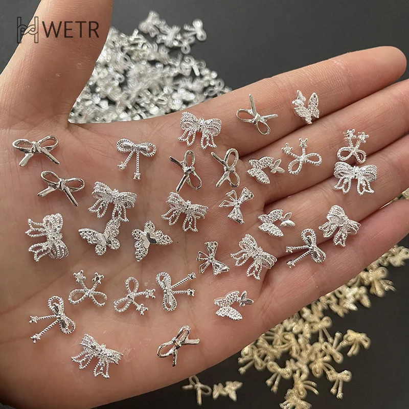 

Золотые, серебряные цветы, Искусственный Лук, украшения для ногтей, 3D декор для ногтей