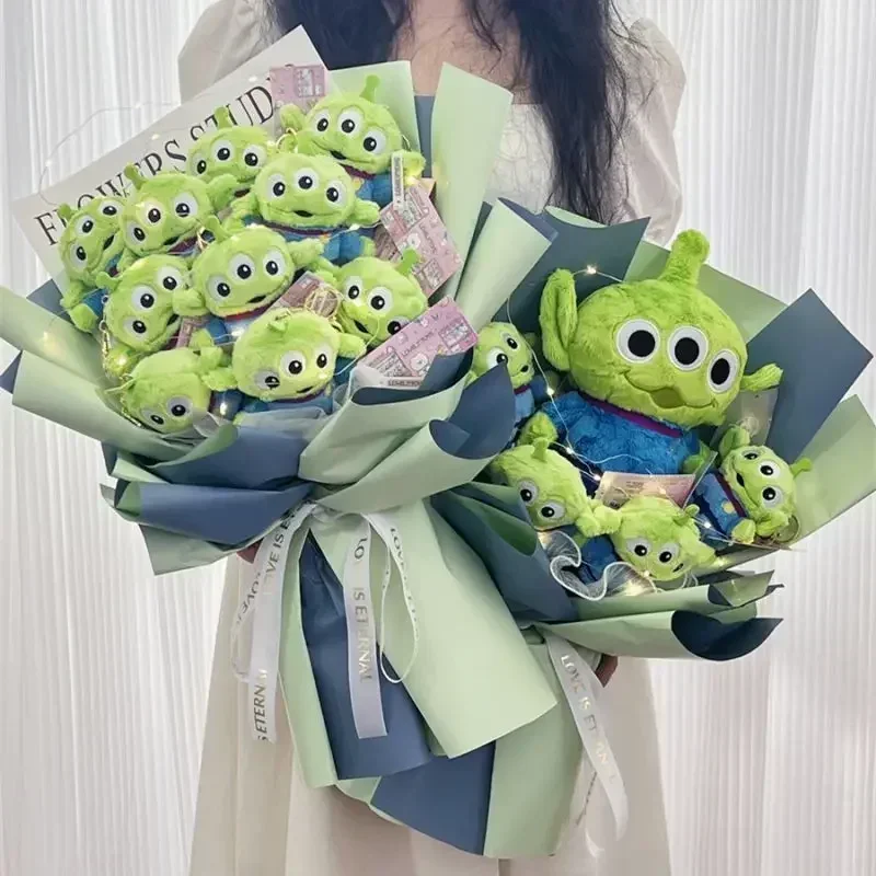 

Genuine Disney Creative Cartoon Plushies Stuffed Dolls Bouquets Toy Story Alien Plush Flower Bouquets Valentine Graduation Gift