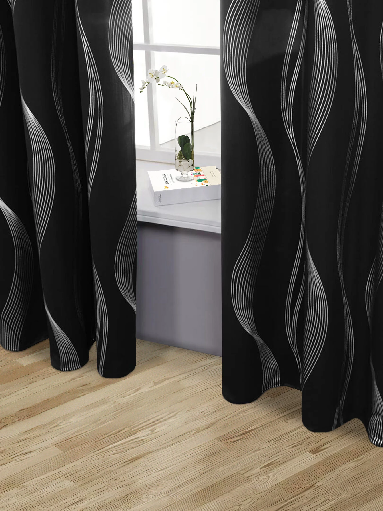 High Precision Blackout Curtains - Silver Embossed Wave Pattern for Light Blocking and Heat Retention