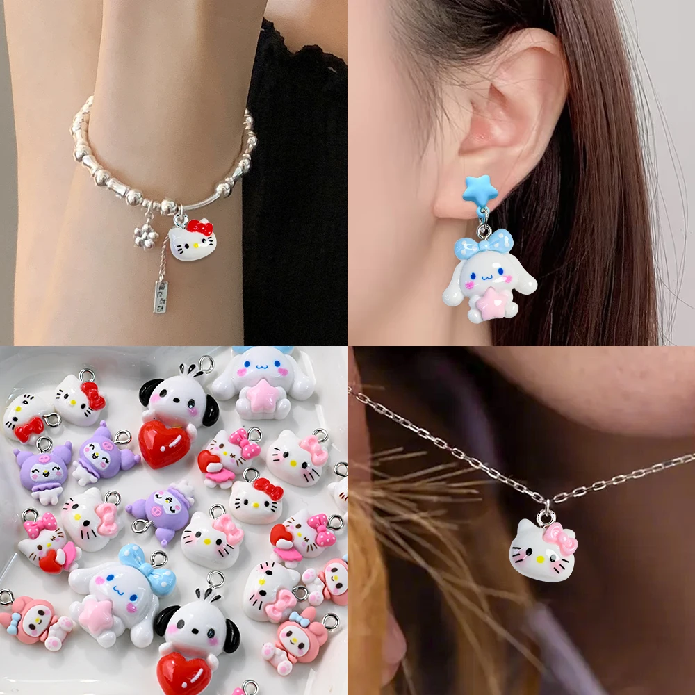 10개 귀여운 시나몬롤 헬로키티 네일 참 장식품 산리오 캐릭터 펜던트 DIY 귀걸이 쥬얼리 제작 레진 네일 데코레이션용
