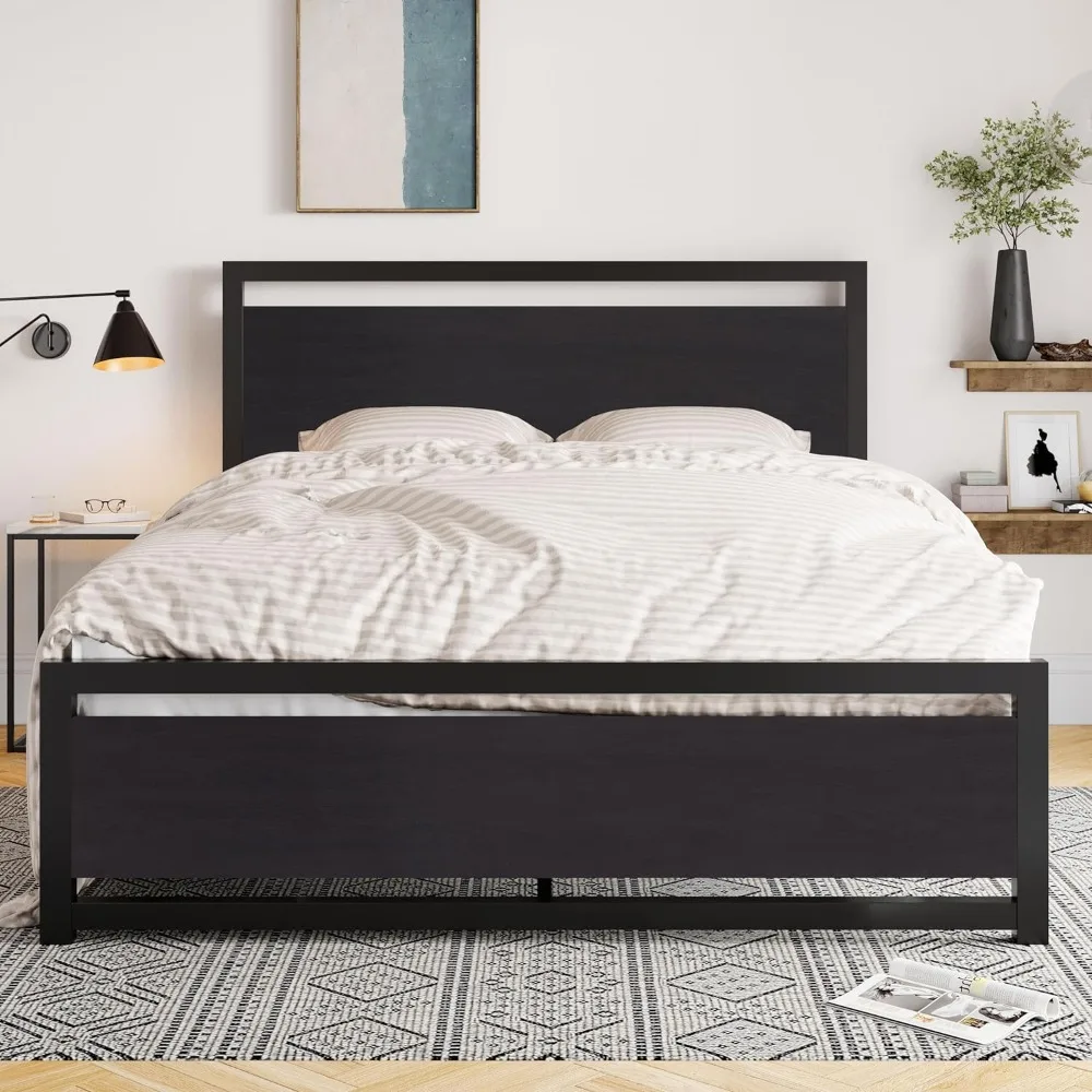 

Queen Bed Frame with Headboard, Heavy Duty Metal Platform Bed Frame with Strong Support, Under Bed Storage
