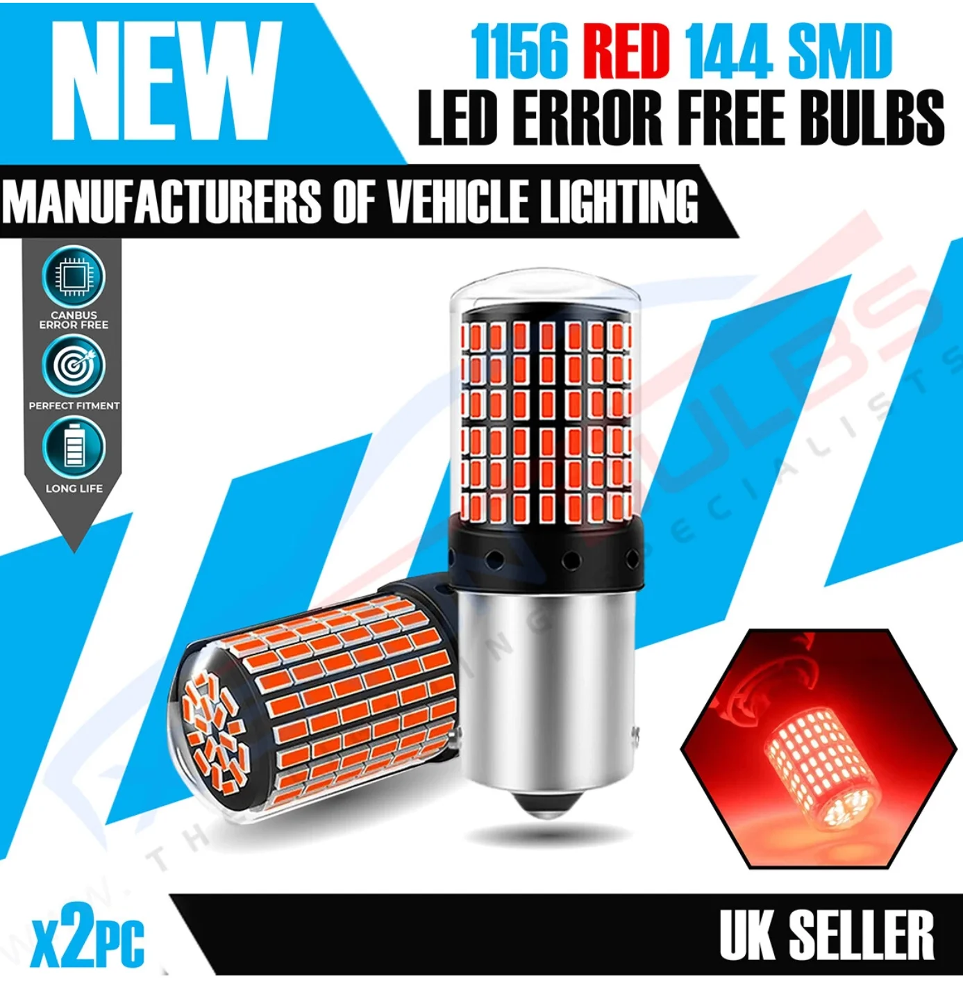 2 x 1156 144 레드 캔버스 에러 프리 SMD LED P21W 브레이크 라이트 ..