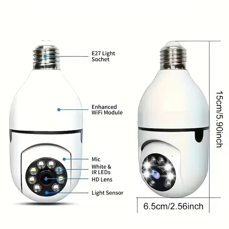 E27 Bulb Camera 4x Digital Zoom AI Human Movement Detection Full Color Night Vision Surveillance Camera Mobile APP mini camera