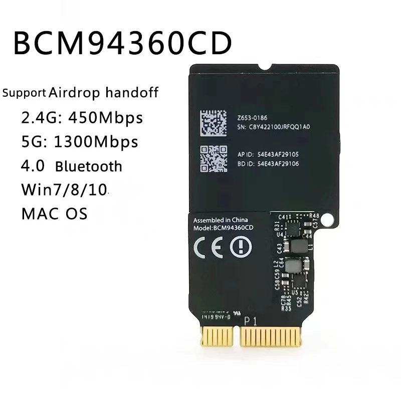 Scheda Wifi Dual Band 2.4Ghz/5Ghz Bt 4.0 Broadcom Bcm94360Cd Modulo Wireless Per Sistema Operativo Apple Hackintosh Mac