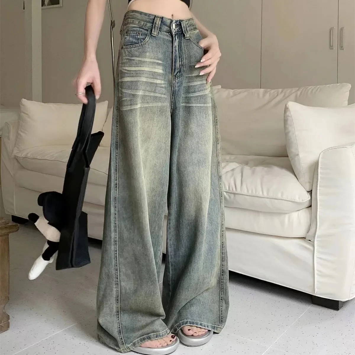 552866-e2eb89.jpg Y2K Loose Straight Leg Jeans Women Trousers Baggy Wide Fit Casual High Waist Retro Washed Vintage Style Women's jeans Jeans - Image 1