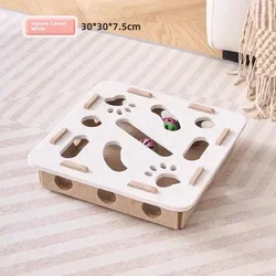 Cat Puzzle Toy Felt Box with Ball - Interactive Indoor Exercise and Entertainment (Camel white - square)
