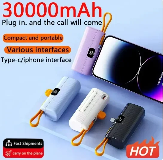 

30000mAh Mini Wireless Power Bank High Capacity Fast Charging Mobile Power Supply Emergency External Battery For iPhone Type-c