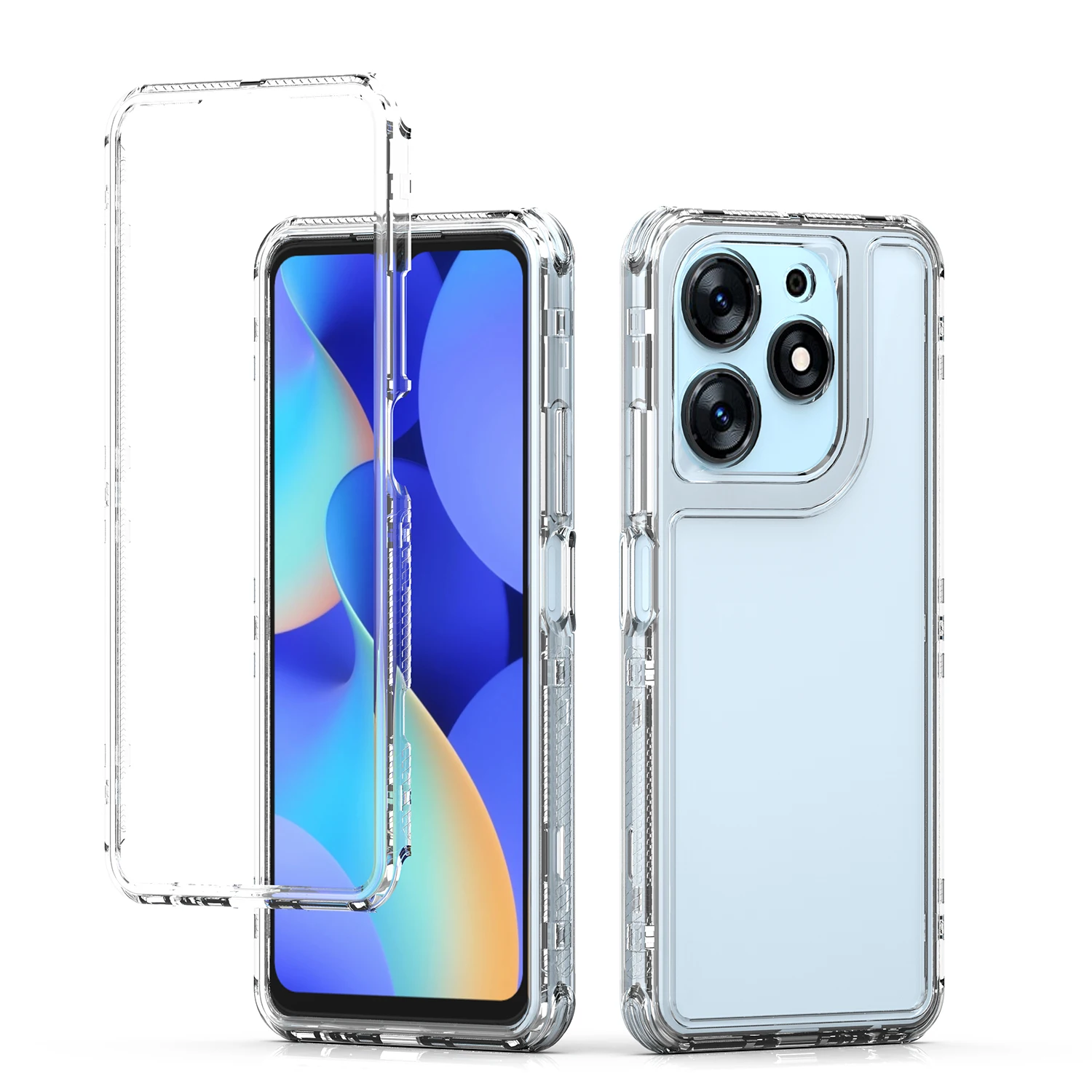 Rugged Armor Shockproof Phone Case with Hard Plastic Frame and Transparent TPU Back Cover