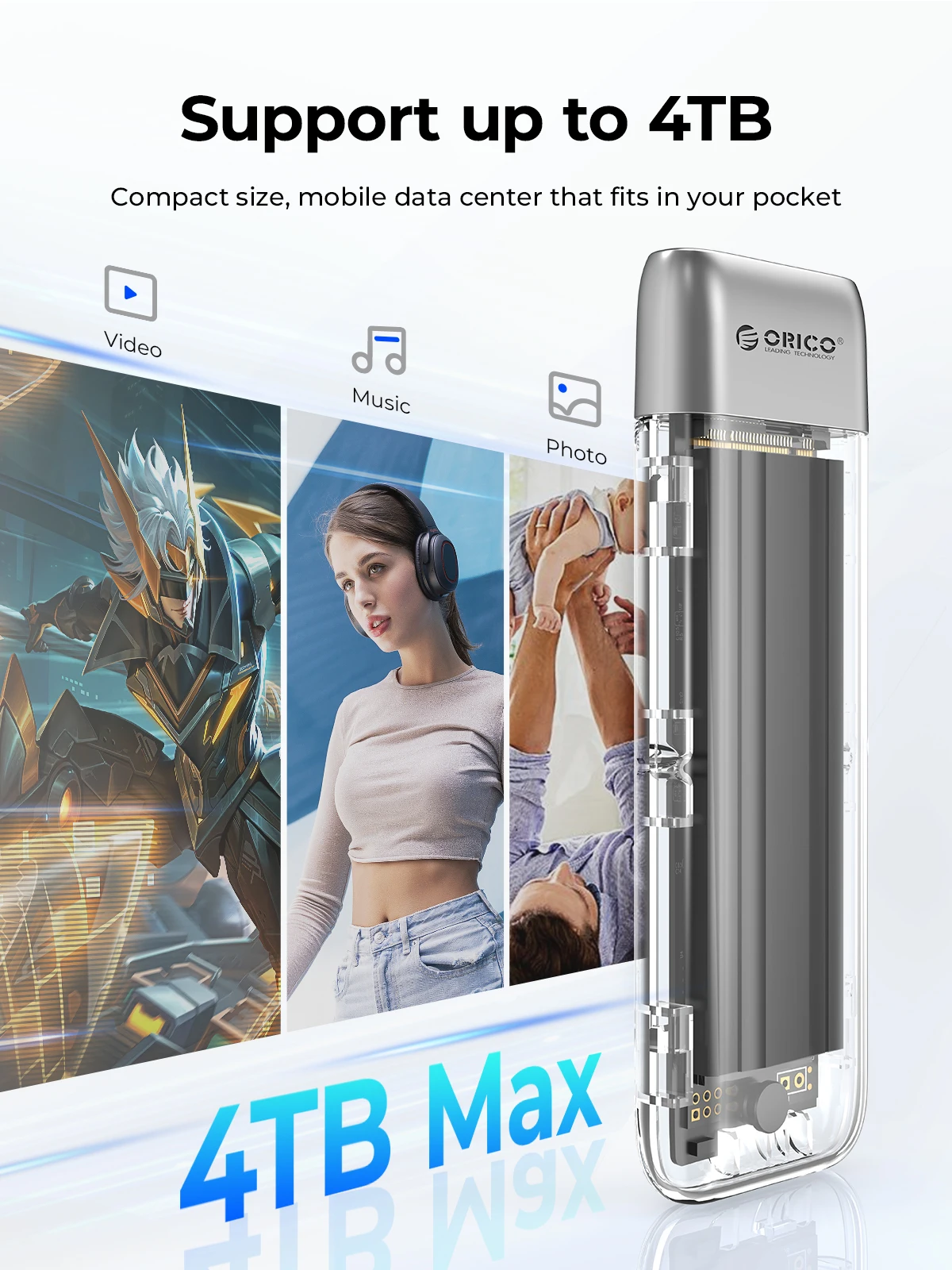 ORICO M.2 SSD Case NVME SATA SSD Enclosure Tool Free 10Gbps M.2 to USB Type C Transparent External Adapter Portable ssd enclosure hard drive enclosure