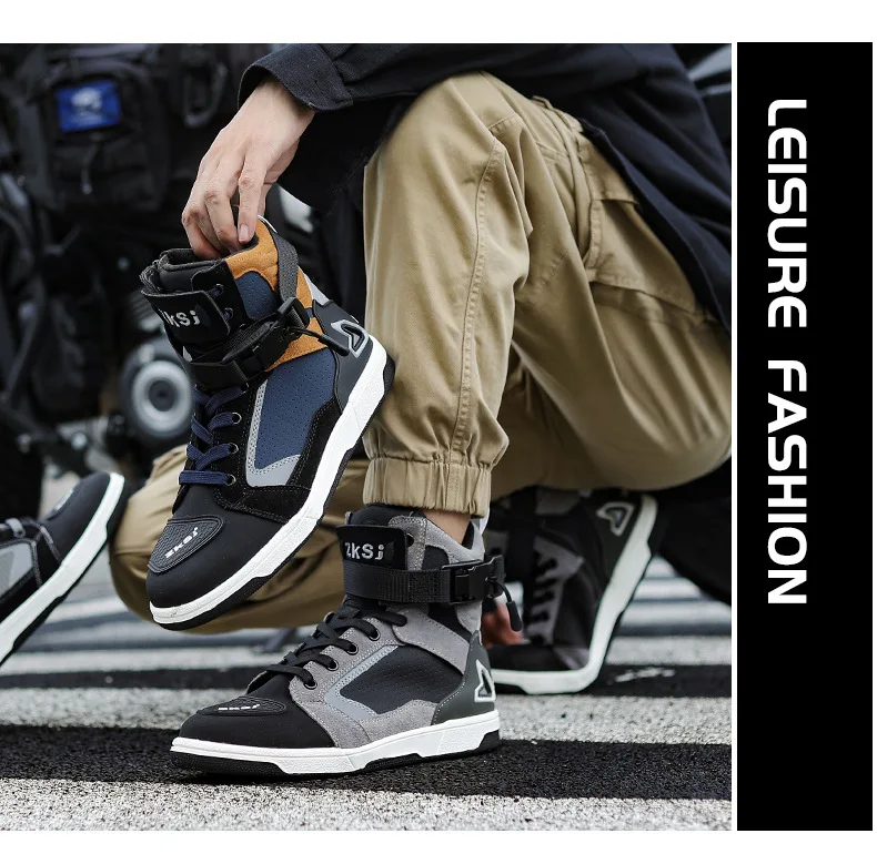 Men Motorcycle Boots Breathable Anti Slip Riding Shoes for Road Racing Casual Biker Gear
