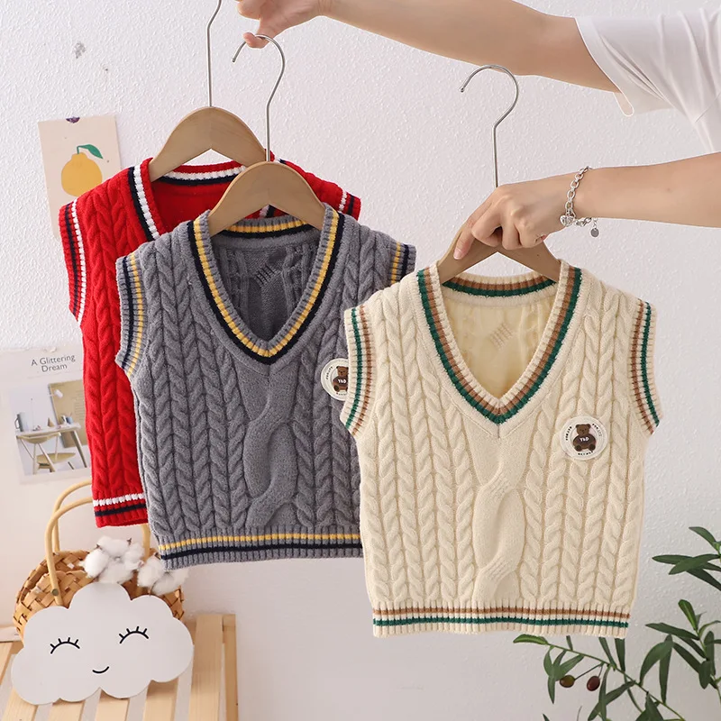 

Children's Vest Kids Thicken Waistcoat Knitted Outerwear Cartoon Vest for Girls 2023 Autumn Winter Sleeveless Jackets Casual