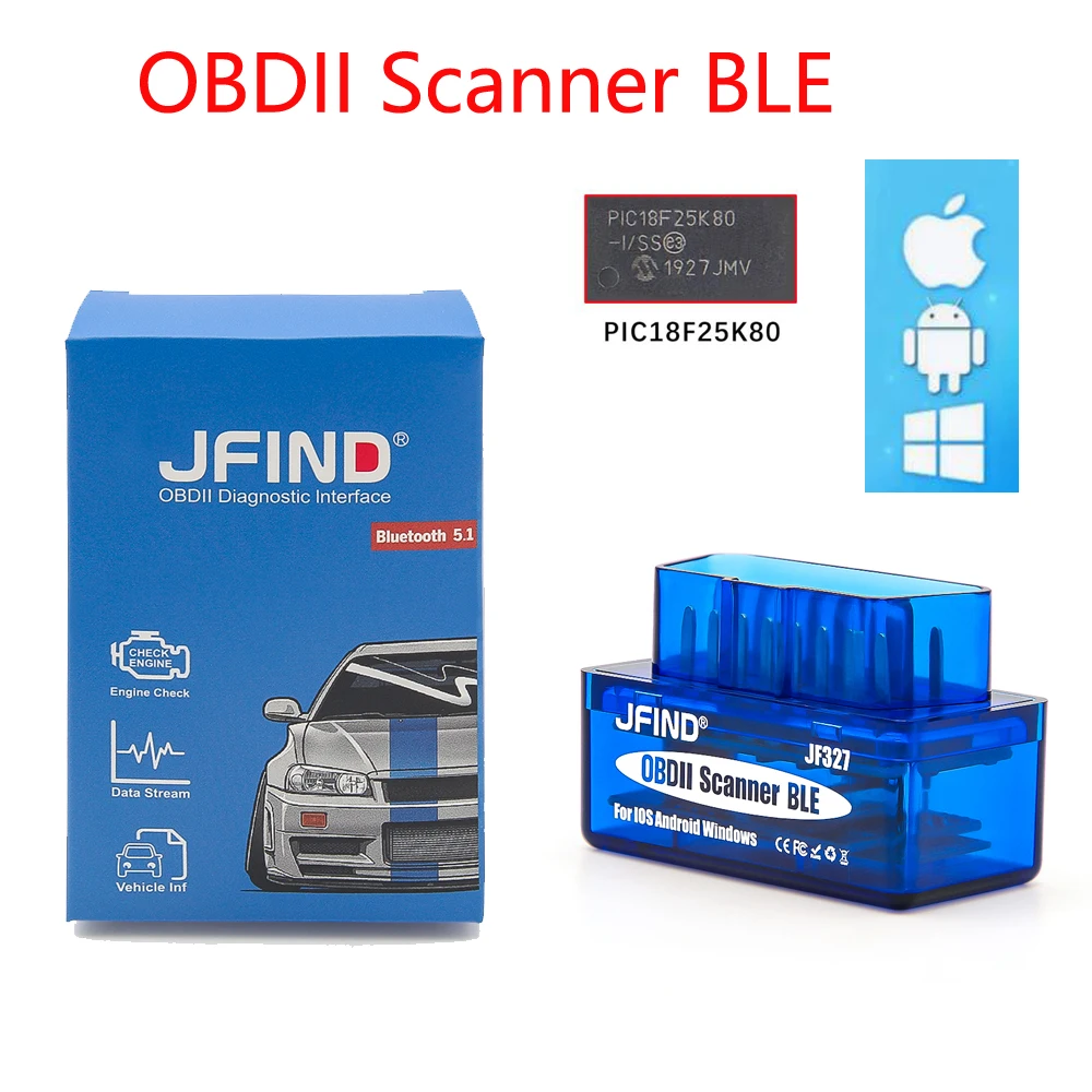 ELM327 Bluetooth 5.1 BLE V1.5 OBD2 Car Diagnostic Tools ELM 327 PIC18F25K80 Chip for IOS Android Scanner Clear Fault Code 6