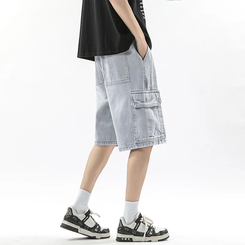 Summer Workwear Denim Shorts Street Men's Loose Straight Shorts Stretch Waist Casual Jogging Outdoor Five-Cubic Pants 4