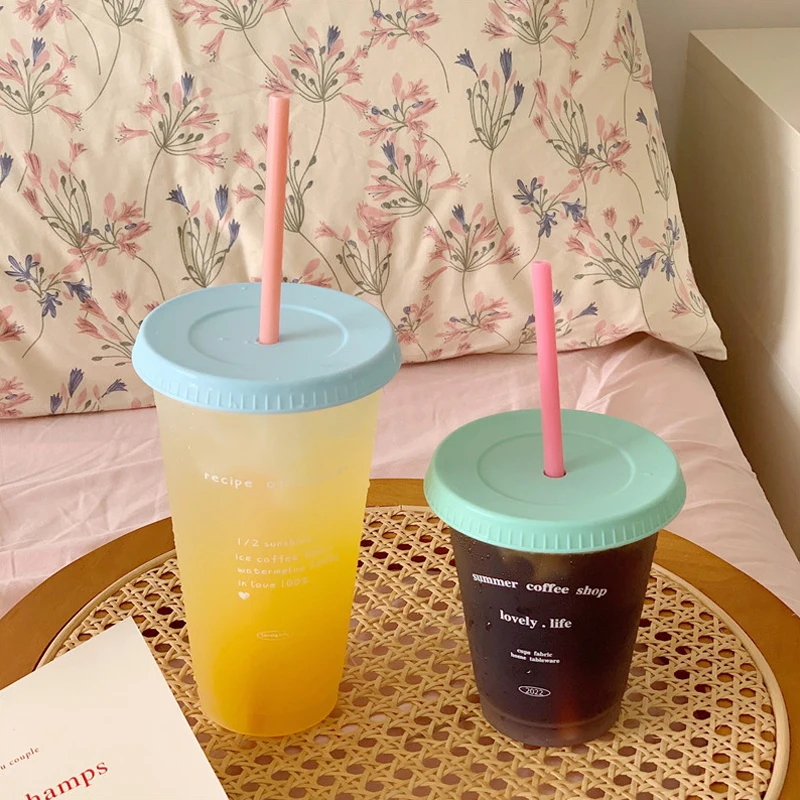 Hard Plastic Cups With Lid And Straw Kids Smoothie Black Kawaii Cute  Reusable Juice Water Drinking Items Bottle Portable Party - AliExpress