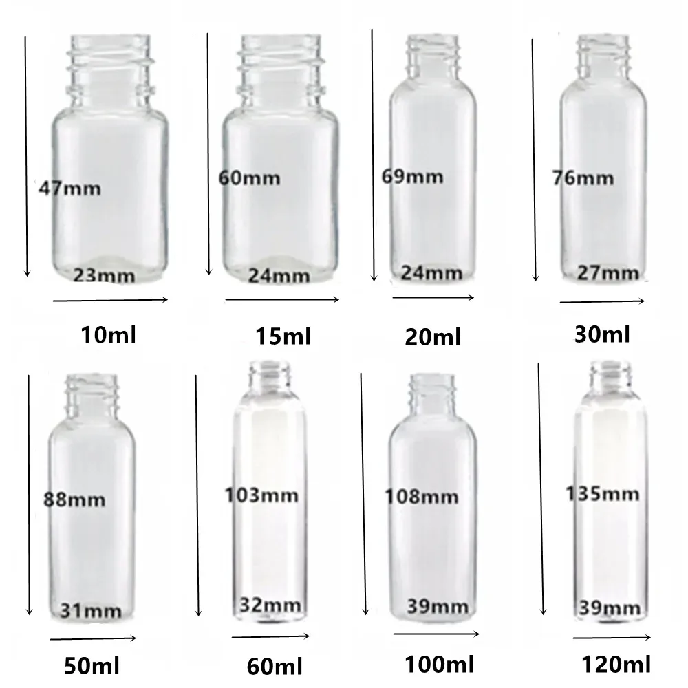 10/15/20/30/50/60/100ml 1/2オンス 小型プラスチック製旅行用透明