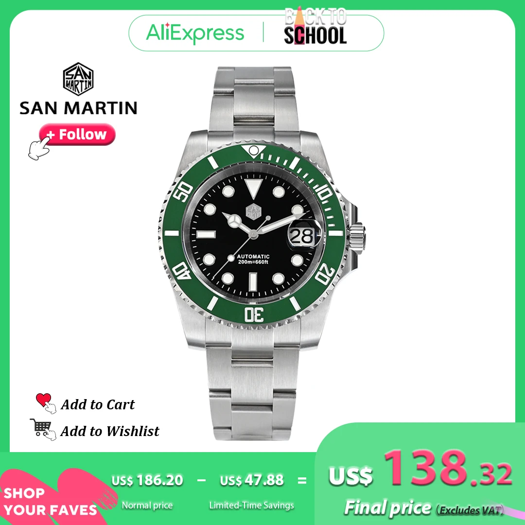 San Martin Men Diving Watches Luxury Business Stainless Steel Automatic Mechanical Watch Sapphire Glass Waterproof 20Bar SN0017 mechanical watch
