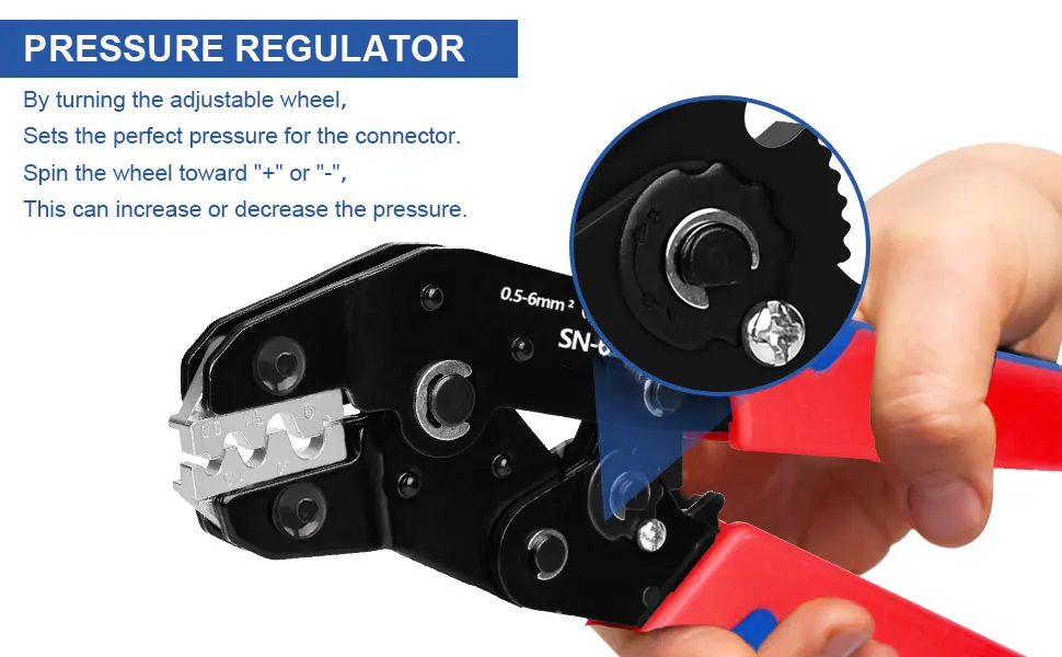 SN-6 Crimpzange, Drahtcrimper, für nicht isolierte Anschlüsse/Wärmeschrumpfverbinder AWG 20-10 (0,5-6 mm2). Handcrimper-Werkzeug – Detail 9