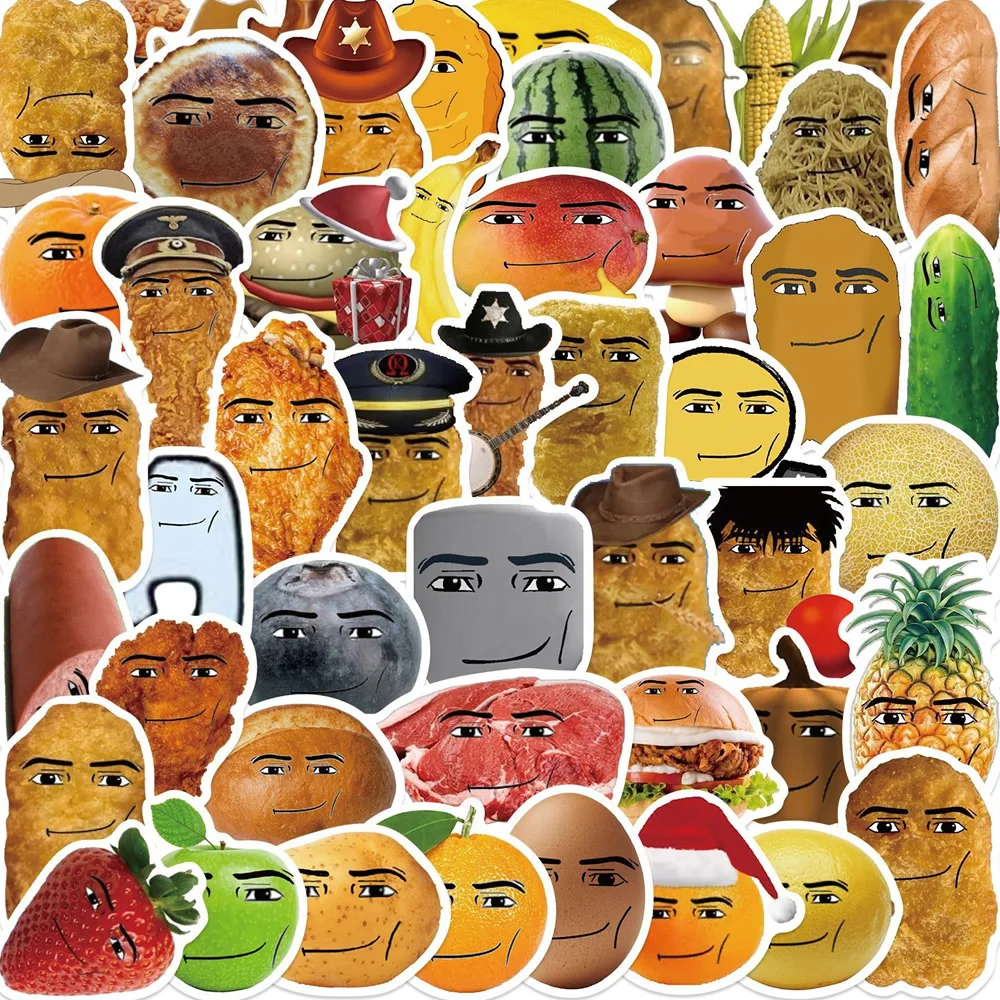 58pcs Robloxs Face -Winning Smile-Chicken Nugget Meme Series Cartoon Waterproof Decorative Water Cup Phone Case Stickers