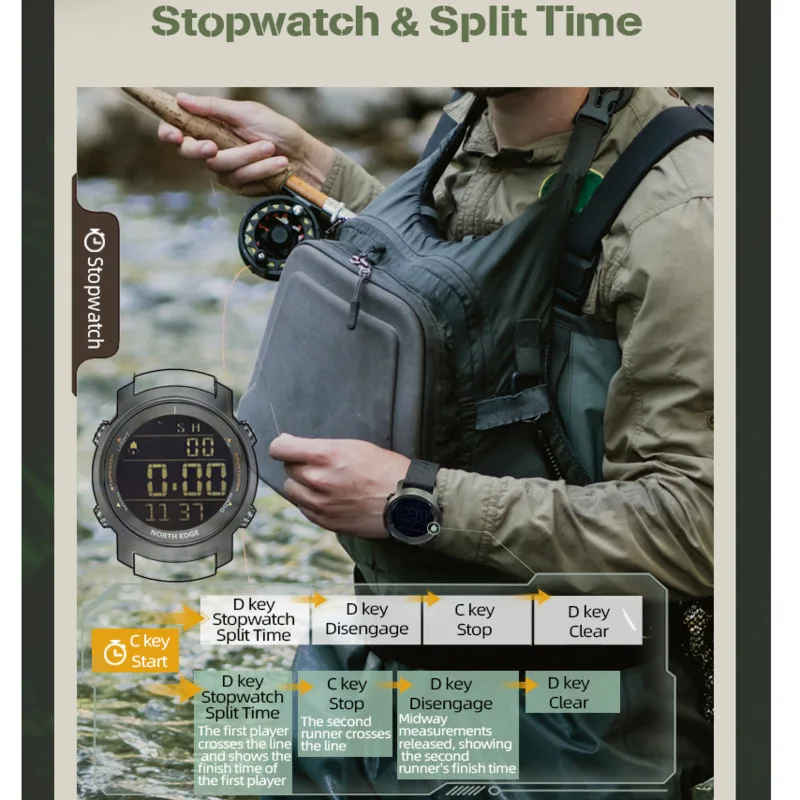 NORTH EDGE Outdoor Sports Watch For Men Digital Waterproof 50M Stopwatch Alarm Clock Metronome Countdown Men Watch Reloj Hombre