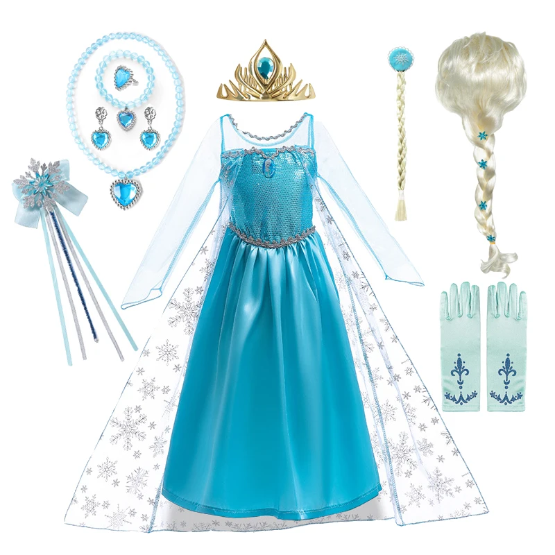 Elsa Dress For Girls Elsa Costume Snow Queen Anna Dress Cosplay Birthday Party Bambini Bambini 2024 Carnival Girl Frozen Costume