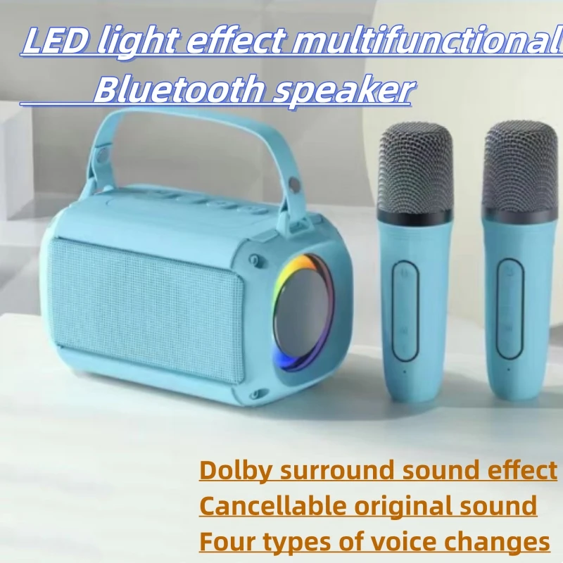 

Dual Microphone Karaoke Machine Subwoofer Portable Bluetooth PA Speaker System with 2 Wireless Mic Home Family Singing Machine