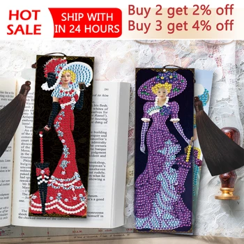 2pcs 5D DIY Special Shaped Diamond Painting Leather Bookmark Diamond Embroidery Craft Tassel Book Marks for Books New Year Gifts