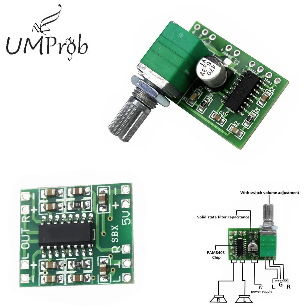 Pam8403 5v Power Audio Amplifier Board 2 Channel 3w W Volume Control