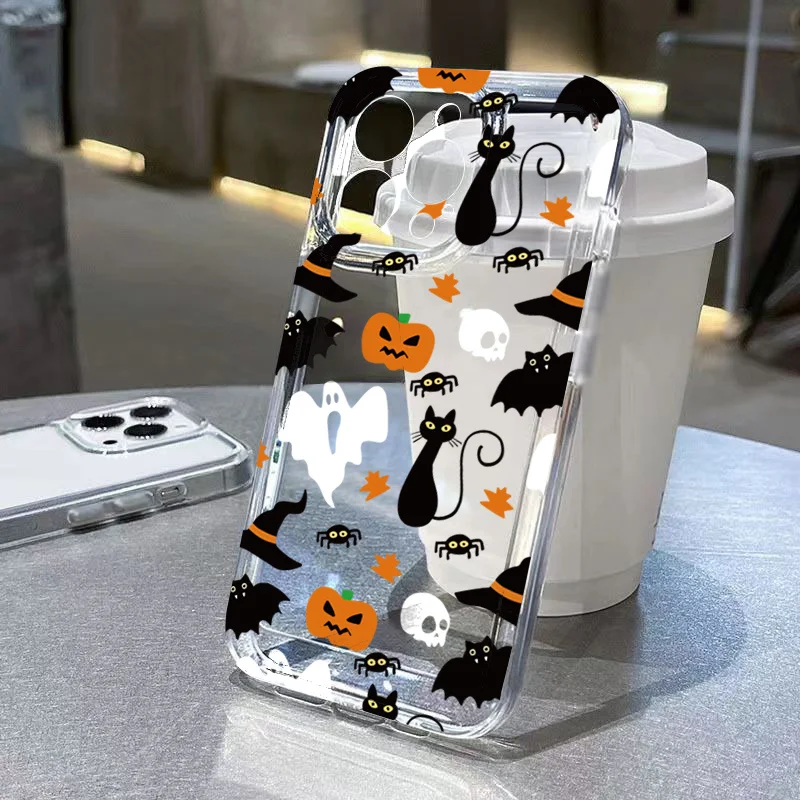Spooky Cartoon Ghost Pumpkin Shockproof Phone Case - Soft Halloween Design Cover