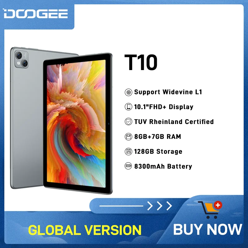  DOOGEE T10 Tablet 10.1" FHD 8+256GB RAM Octa Core Type-C 128GB Storage 8300mAh 13MP Main Camera Widevine L1 Android 12