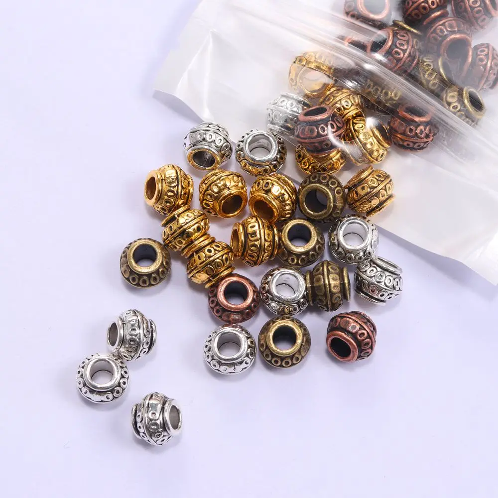 Big Hole Tibetano Bronze Tubo Metal Solto Spacer Beads, Prata, Cor do Ouro, Fazer Jóias, Colar DIY, Pulseira Acessórios