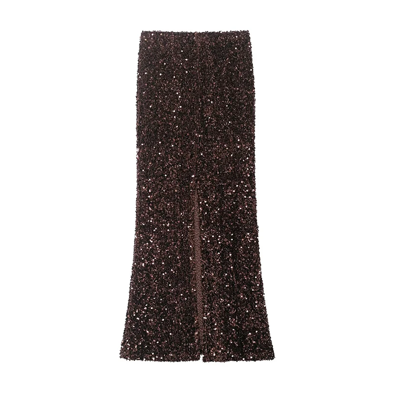 Women Sequin Midi Skirt Elegant Long Skirts 2026 New Fashion Shining Lady Spring Summer Evening Party Skirts ﻿Mujer