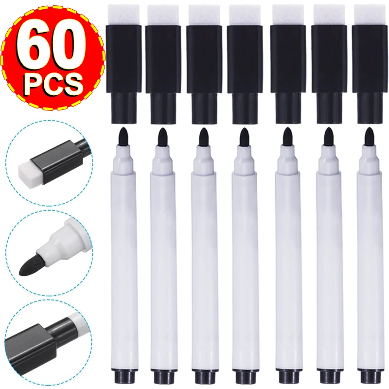 Magnetic Black Dry Erase Markers with Eraser Cap for Home, Office, and School Use