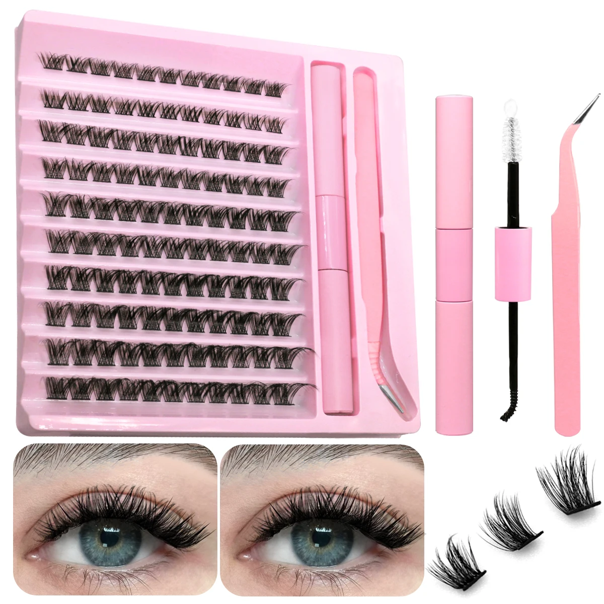 Fake Eyelashes GROINNEYA DIY Eyelash Extension Kit Individual Lashes Cluster Mix Lash Clusters Lash Bond and Seal and Accessories