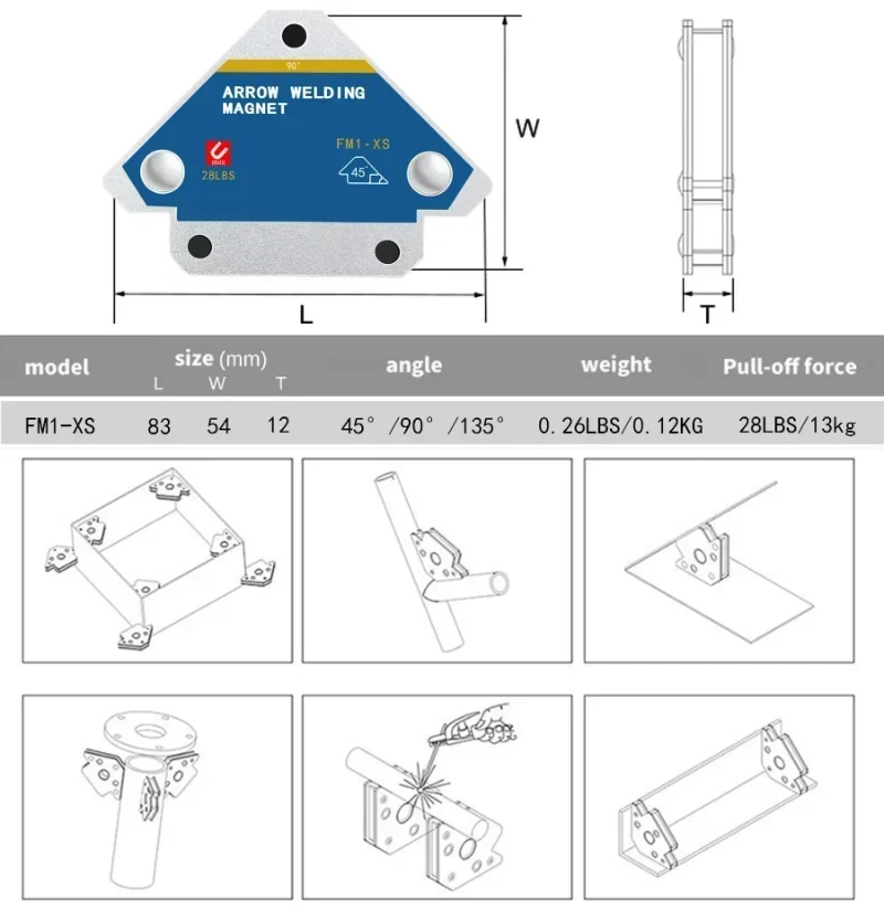 FM1-XS 50KG Angle Solder Arrow Magnetic Welding Holders Magnetic Welding Holders Magnetic Welding Fixer Magnet Weld Fixer Positioner Holding Auxiliary Locator Tools 4PCS
