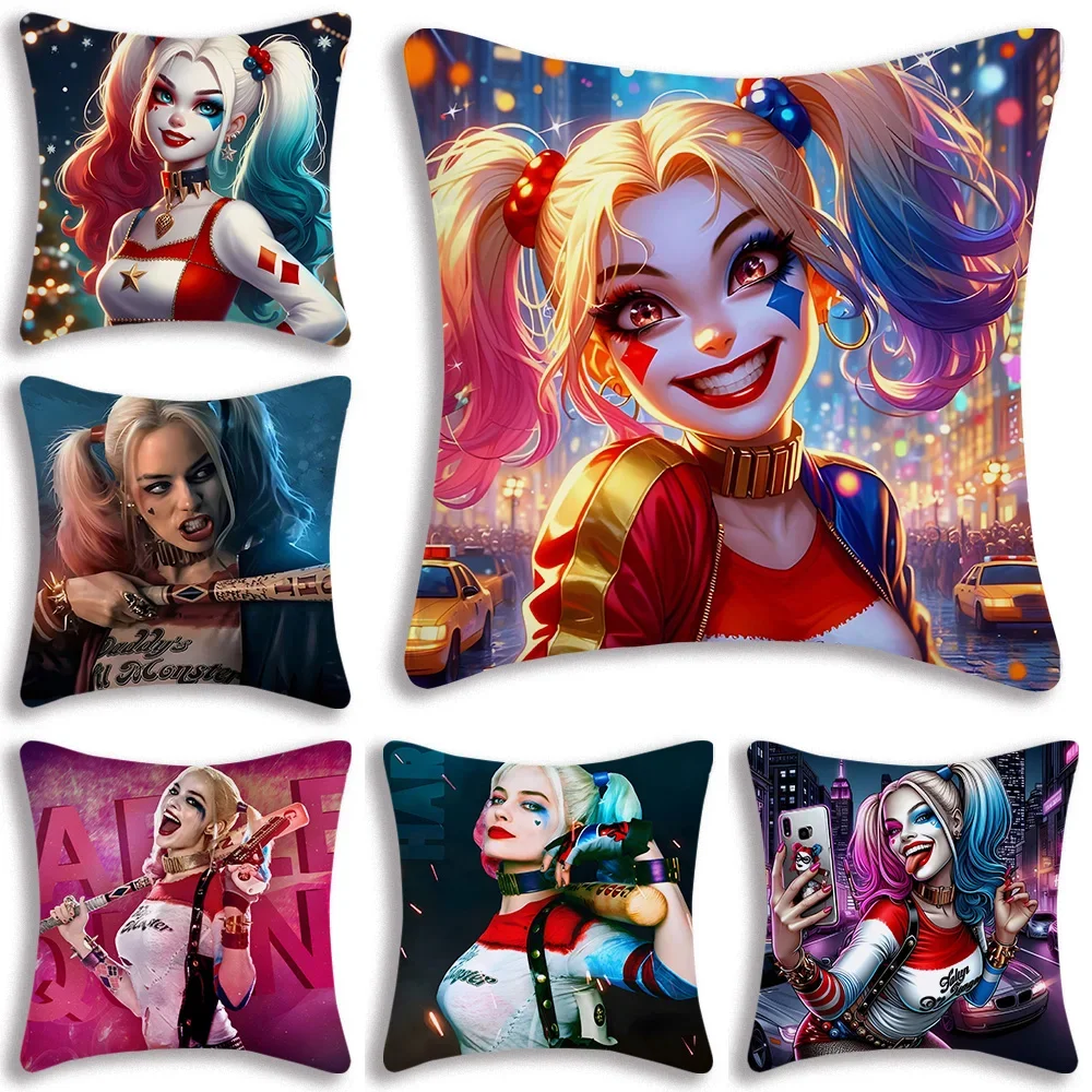 Pillow Covers Cartoon Funny Harleys Quinns Sofa Decorative Home Double-sided Printing Short Plush Cute Cushion Cover