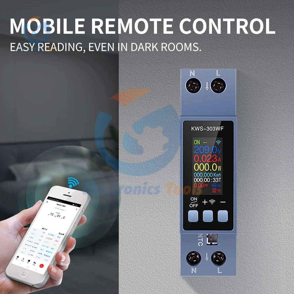 KWS-303 전압 전류 전력 에너지 측정기 AC 85 290V 40A 타이머 릴레이 원격 제어 스위치 가족 홈용 WIFI 회로 측정기