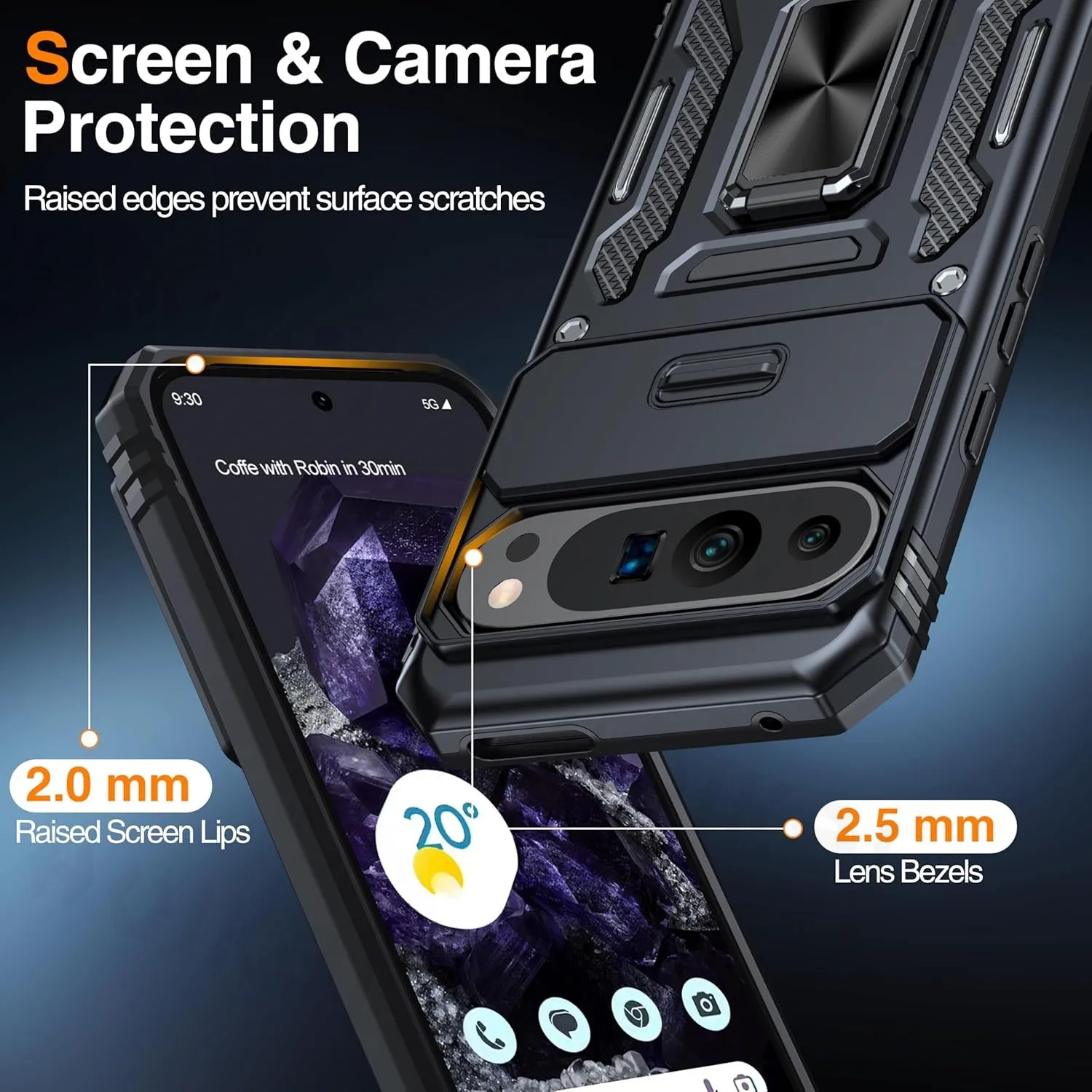 Rugged Military-Grade Shockproof Phone Case with Slide Lens Protection and Kickstand