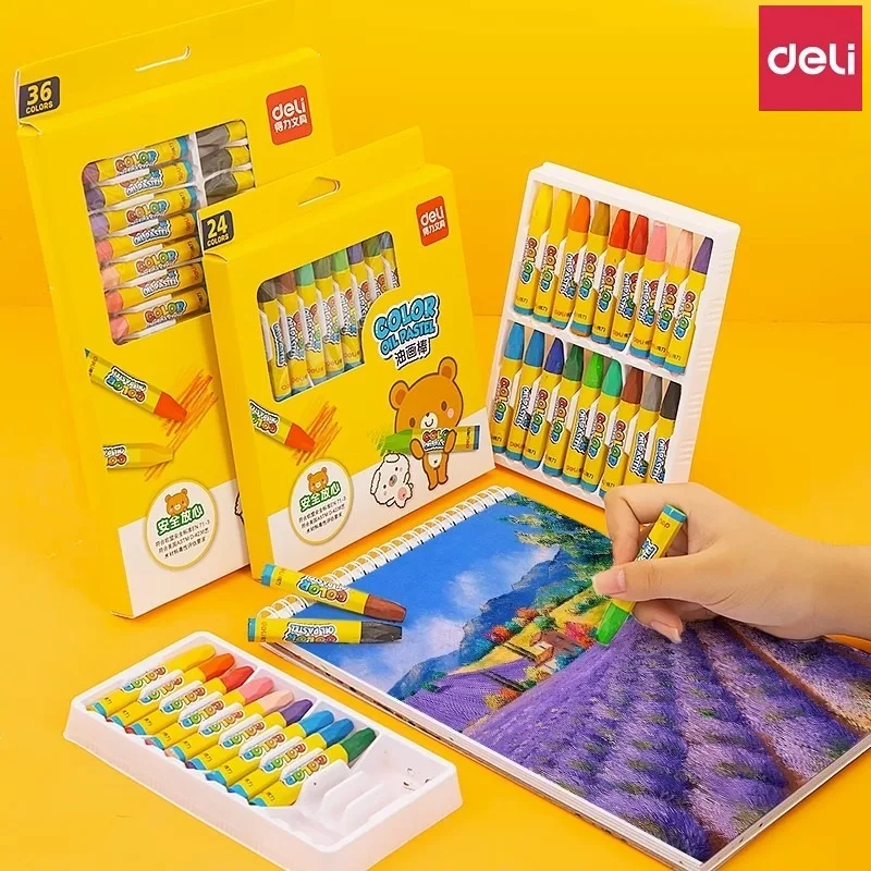 Deli Oil Painting Stick 12/18/24/36 Color Crayon 오일파스텔 Pastel Children Professional Drawing Graffiti Safe And Non-toxic Washable oil pastels artist pastel sticks